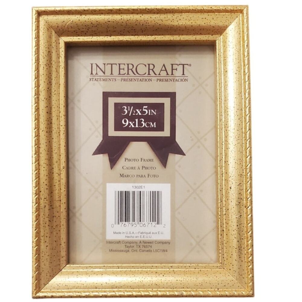 Vintage Intercraft 3x5 Gold Picture Frame Black Speckle